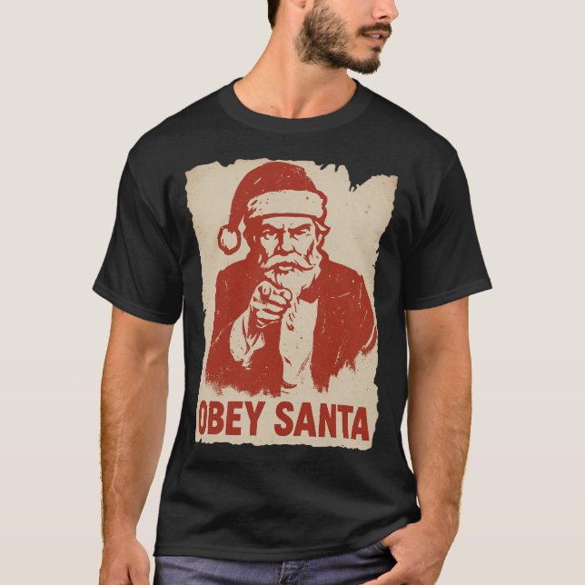 T-shirt Obey Santa – Funny Retro Propaganda Christmas Tee (Devant)