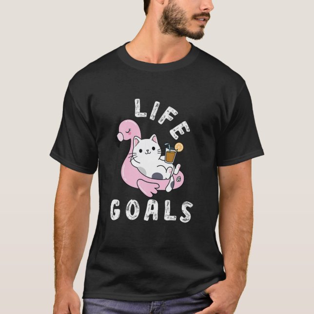 T-shirt Objectifs De Vie Chat Et Flamant rose Drôle Chat R (Devant)