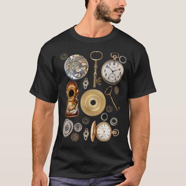 T-shirt Objets Steampunk Gears Pocket watch Squelette Key (Devant)