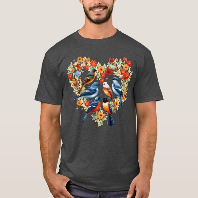 T-shirt Observation des oiseaux Fleurs cardiaques Wreath B (Devant)