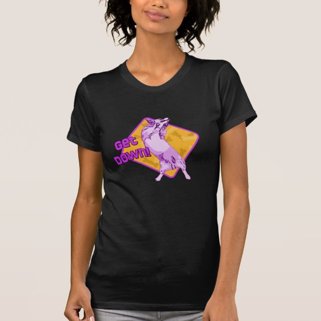 T-shirt Obtenez en bas du corgi d'obéissance (Devant)