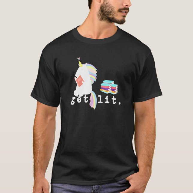 T-shirt Obtenez Lit Avec Unicorn Lecture Livres Mème (Devant)