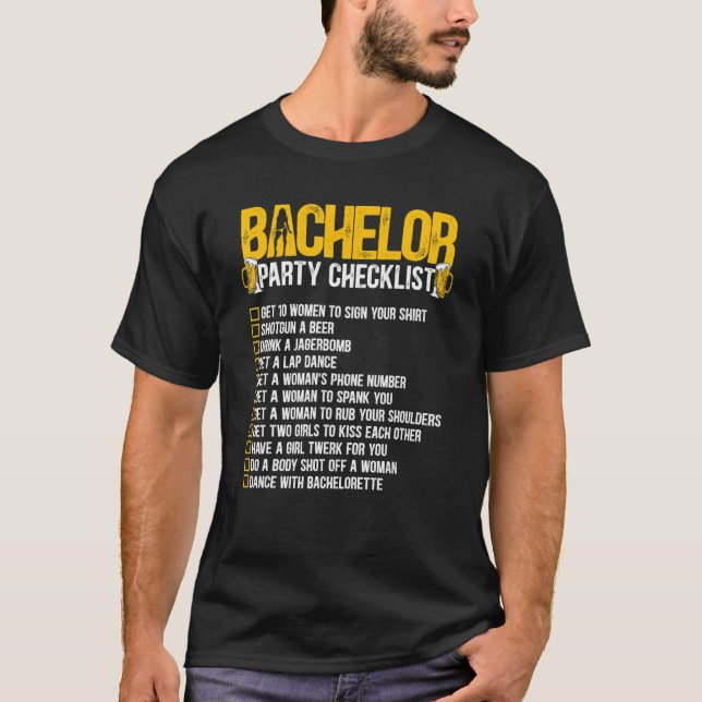 T-shirt Obtenir Marié Groom Bachelor Party Checklist 1 (Devant)