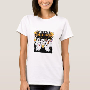 T-shirt Obtenons l'Halloween Fantôme Drôle Face À La Feuil