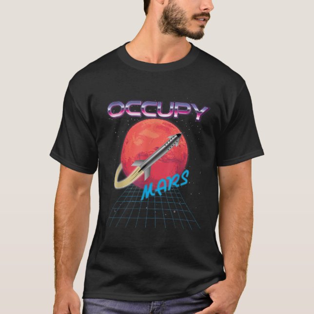 T-shirt Occuper Mars Fusée Spatiale Synthwave dépasser ret (Devant)