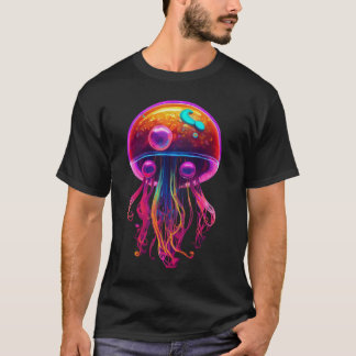 T-shirt Océan animal Jellyfish Black color Coton demi-sl