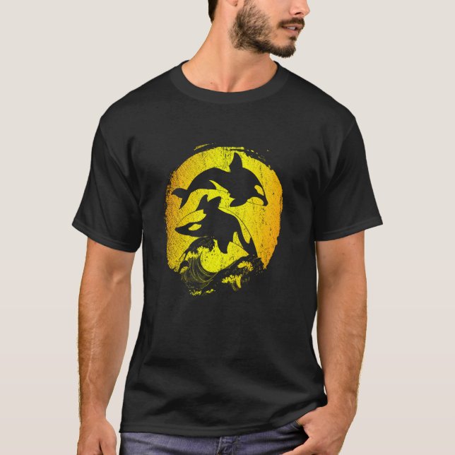 T-shirt Ocean Animal Waves Tueur Baleine Orca Long Manche (Devant)