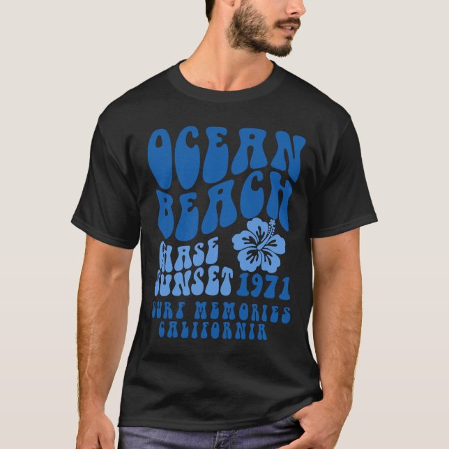 T-shirt Ocean Beach Chase Sunset 1971 Souvenirs doux Calif (Devant)