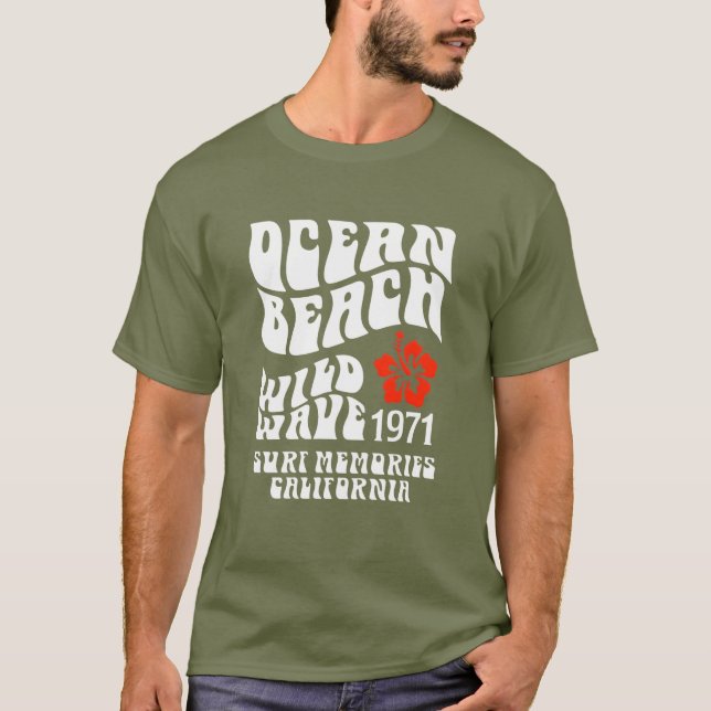T-shirt Ocean Beach Wild Wave 1971 Tee – Retro Surf Style (Devant)