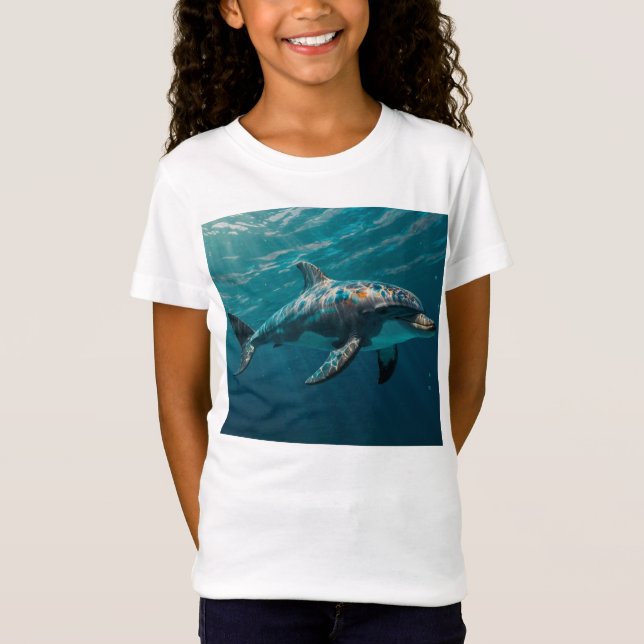 T-Shirt Ocean Blue Underwater Dolphin Portrait (Devant)
