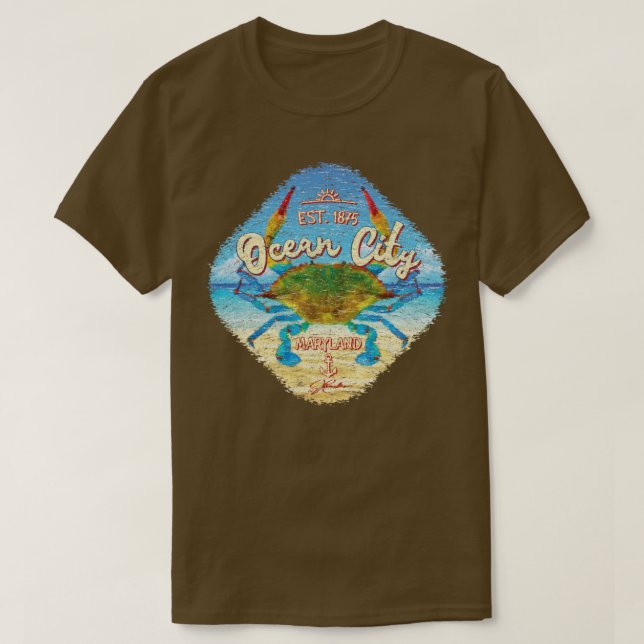 T-shirt Ocean City Maryland Crabe bleu sur la plage (Design devant)