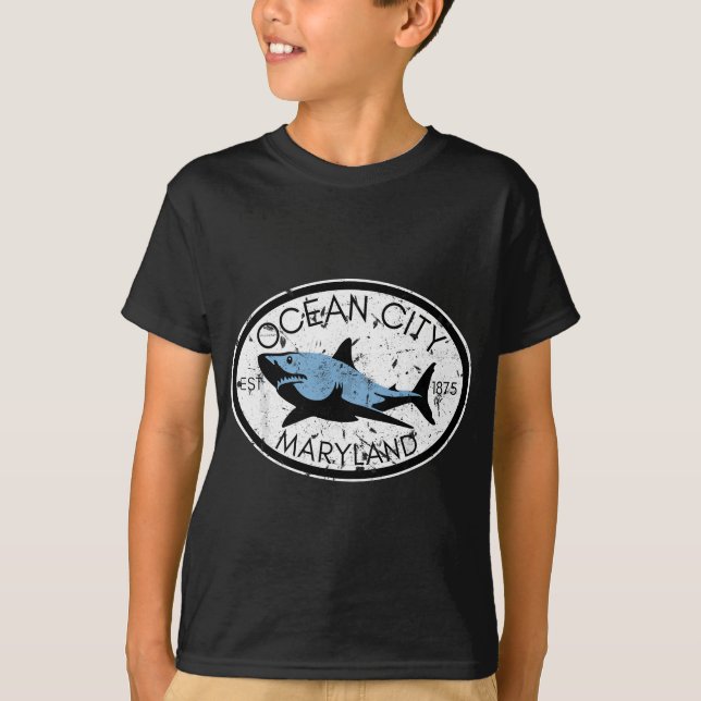 T-shirt Ocean City Maryland Fishing Shark Fish Beach MD Vi (Devant)