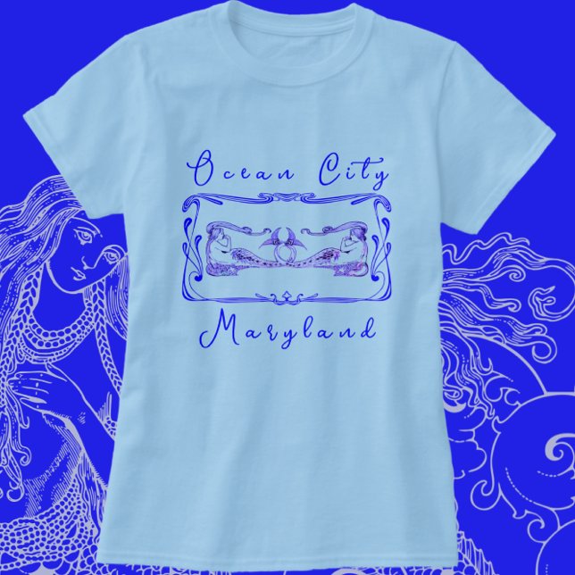 T-shirt Ocean City MD Radiant Elegant Mermaids (Ocean City, Maryland Elegant Art Nouveau Mermaids Vacation Souvenir)