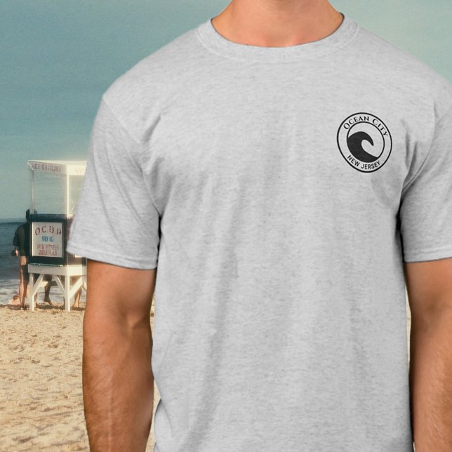 T-shirt Ocean City NJ Black Ocean Wave Circle Design (Créateur téléchargé)
