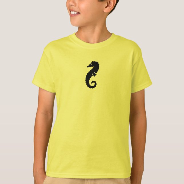 T-shirt Ocean Glow_Black sur l'hippocampe jaune (Devant)