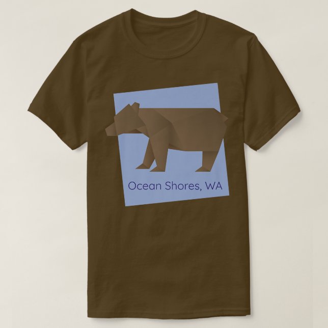 T-shirt Ocean Shores Brown Origami Bear Abstract Geometric (Design devant)
