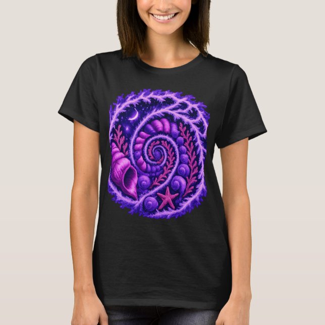 T-shirt Ocean Spiral Psychedelic Shell Vortex Art | Violet (Devant)