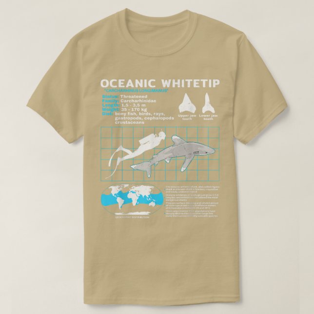 T-shirt Oceanic Whitetip Shark Fact Sheet  (Design devant)