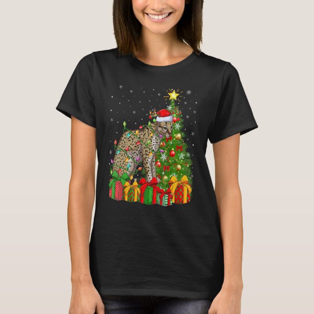 T-shirt Ocelot   Xmas Holiday Santa Ocelot Christmas Tree (Devant)