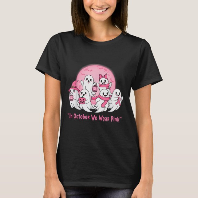 T-shirt October We Wear Nk Ghosts Halloween Breast Cancer  (Devant)
