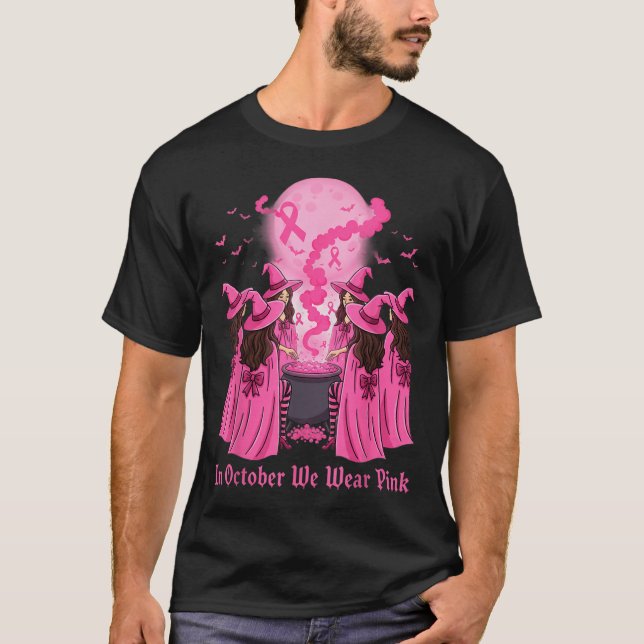 T-shirt October We Wear Nk Witch Halloween Breast Cancer A (Devant)