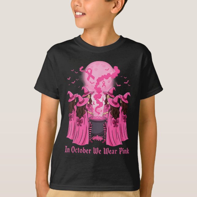 T-shirt October We Wear Nk Witch Halloween Breast Cancer A (Devant)
