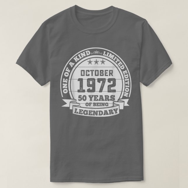 T-shirt Octobre 1972 50e Anniversaire Cadeau 50 Ans D'Être (Design devant)