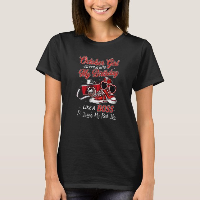 T-shirt Octobre Fille Entrant Dans Mon Anniversaire Comme  (Devant)