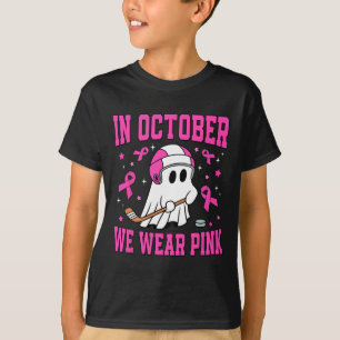 T-shirt Octobre Nous Portons Le Fantôme Rose Hockey Cancer