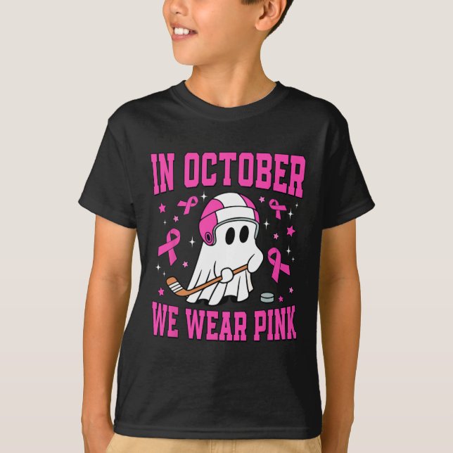 T-shirt Octobre Nous Portons Le Fantôme Rose Hockey Cancer (Devant)