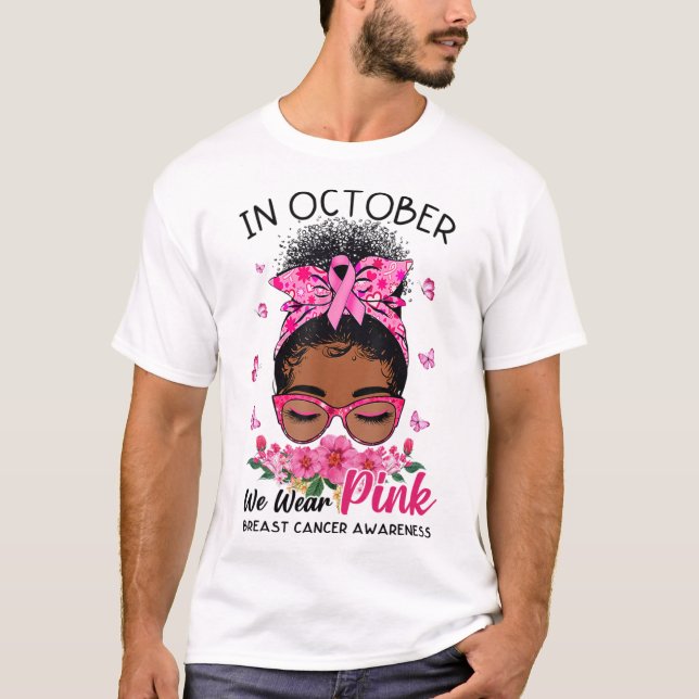 T-shirt Octobre Nous Portons Pink Black Femmes Messy Bun B (Devant)