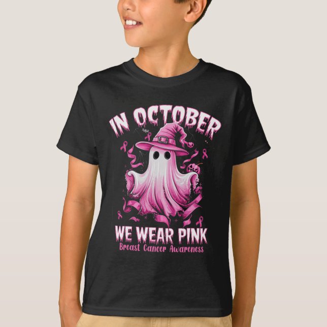 T-shirt Octobre Nous Portons Pink Ghost Witch Cancer du Se (Devant)
