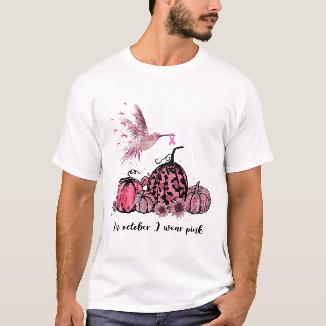 T-shirt Octobre Nous Portons Pink Hummingbird Cancer du se (Devant)