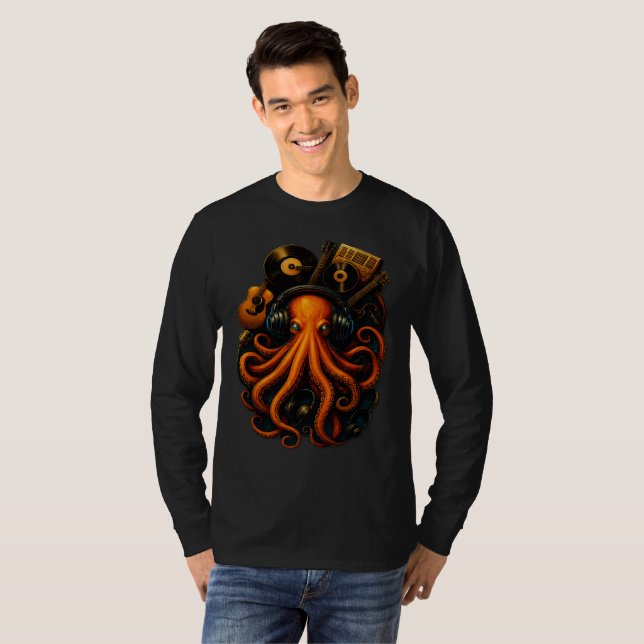 T-shirt OctoGlow – Octopus Vintage Steampunk Manches Longu (Devant entier)