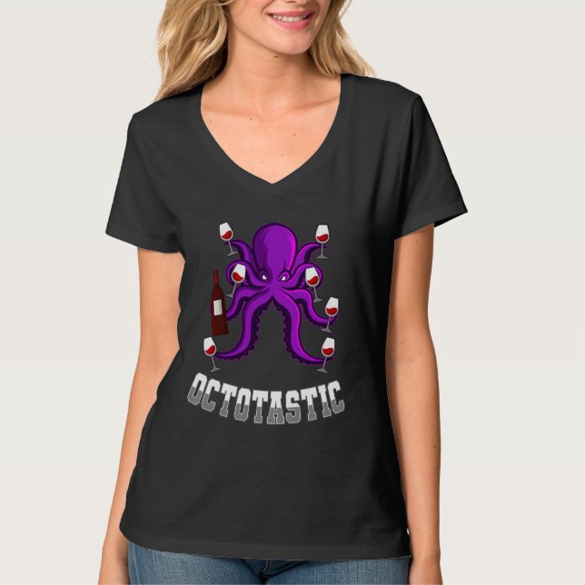 T-shirt Octopus à boire du vin (Devant)