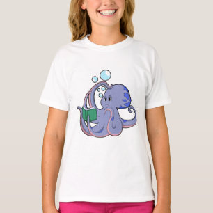 T-shirt Octopus à la lecture avec livre