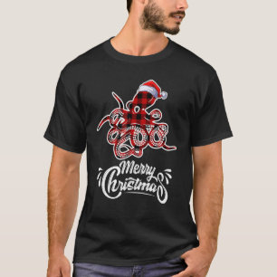 T-shirt Octopus Buffle de Noël Rouge Plaid Santa Hat Octo
