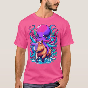 T-shirt Octopus Capybara Lover Funny Octopus Riding Capyba