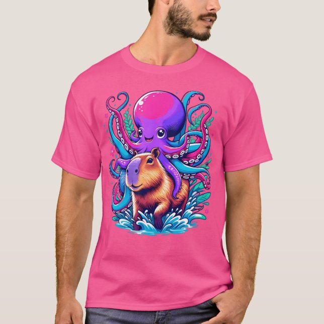 T-shirt Octopus Capybara Lover Funny Octopus Riding Capyba (Devant)