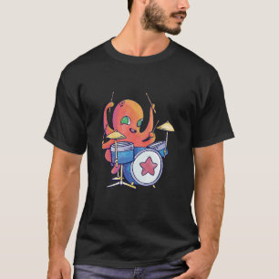 T-shirt Octopus coloré Octopus réaliste Jouer Drum Lo
