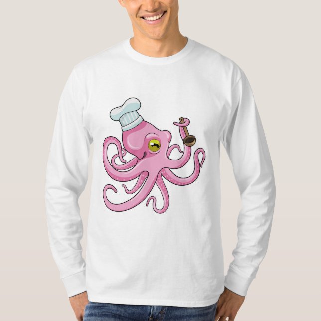 T-shirt Octopus comme cuire avec cuillère en bois (Devant)