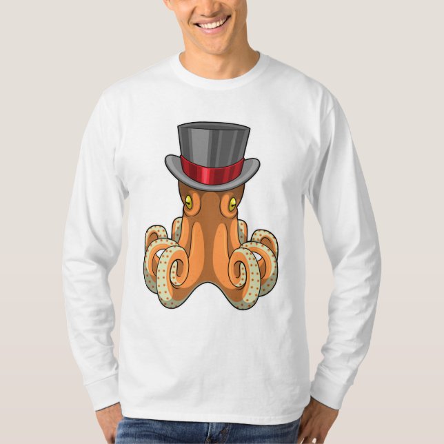 T-shirt Octopus comme Gentleman avec chapeau supérieur (Devant)
