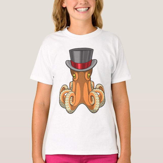 T-shirt Octopus comme Gentleman avec chapeau supérieur (Devant)