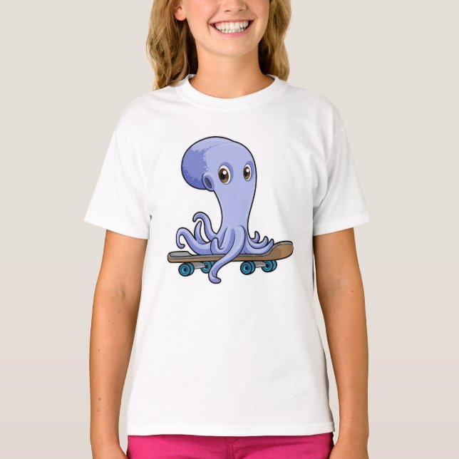 T-shirt Octopus comme patineur avec skateboard (Devant)
