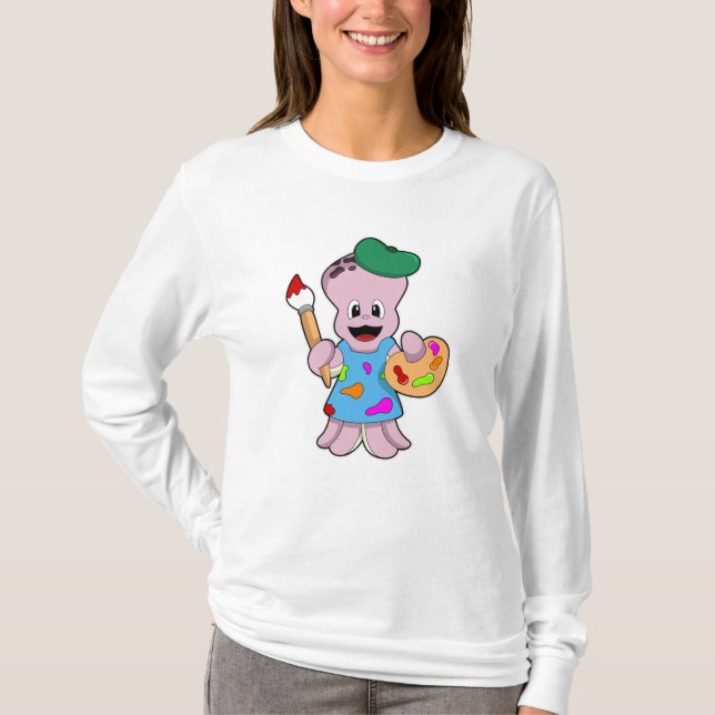 T-shirt Octopus comme Peintre avec pinceau (Devant)