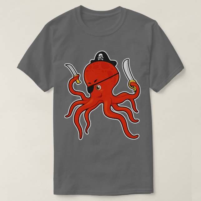 T-shirt Octopus comme Pirate avec couteau d'épée (Design devant)