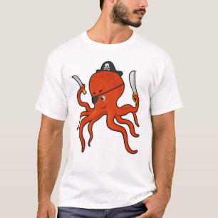T-shirt Octopus comme Pirate avec épée et couteau