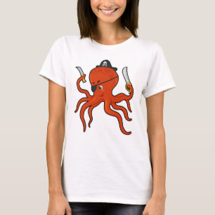 T-shirt Octopus comme Pirate avec épée et couteau