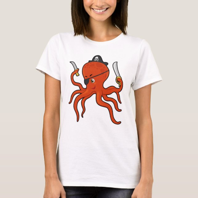 T-shirt Octopus comme Pirate avec épée et couteau (Devant)
