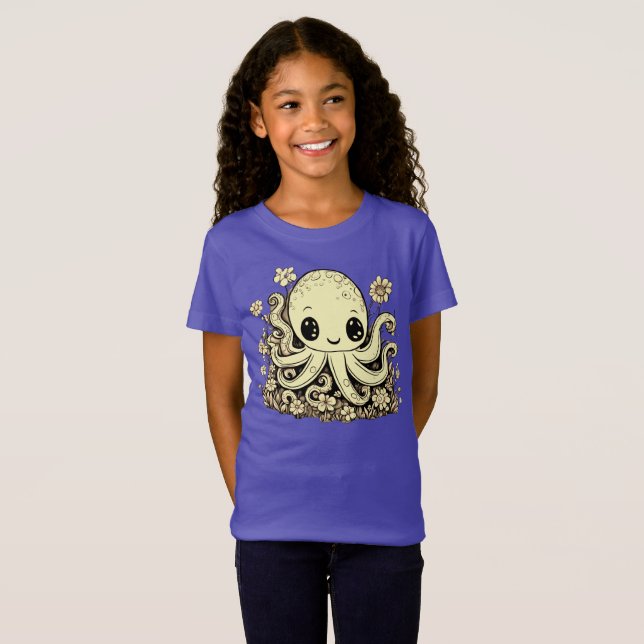 T-Shirt Octopus dans les fleurs Cute Animal design (Devant entier)